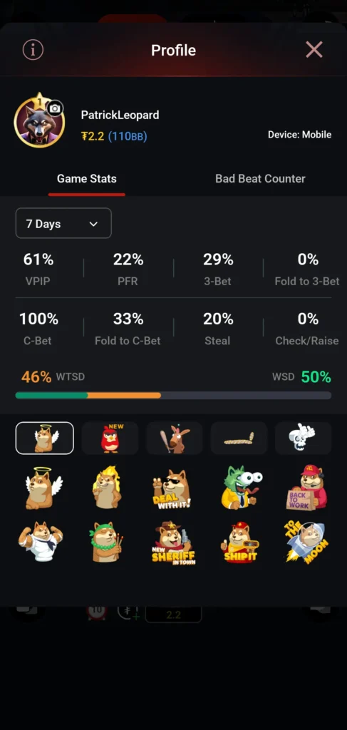 CoinPoker 牌桌资料界面